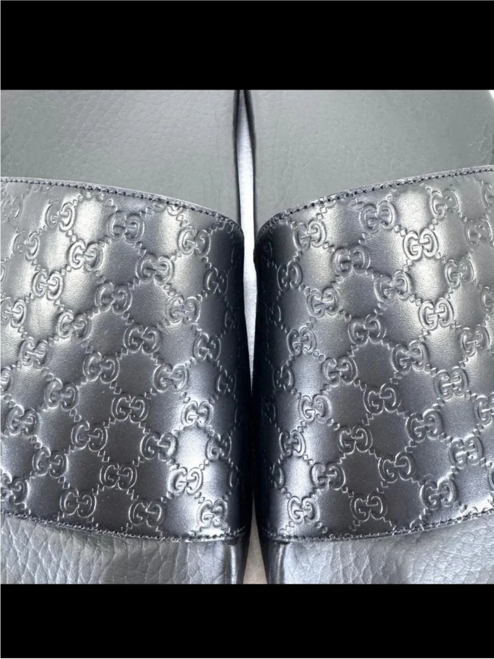 Gucci Black Embossed GG Slide Sandals - Men's US Size. 7